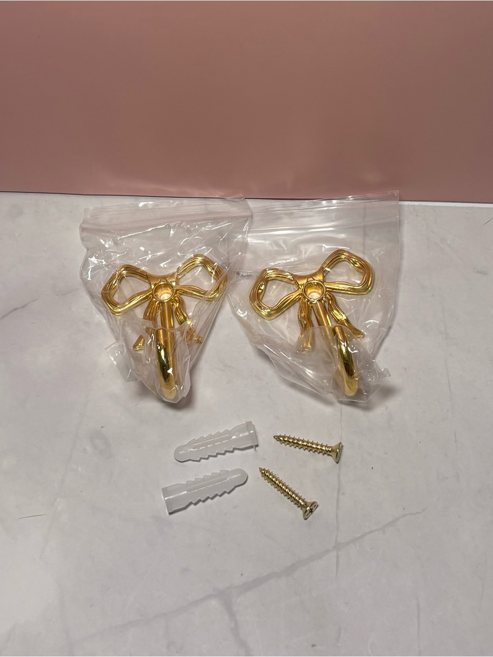 Gold-tone Bow Hooks with Screws and Anchors - Set of 2